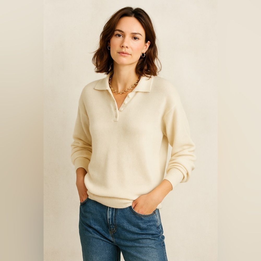 Vintage Paris Sport Club Cream Angora Lambswool Old Money Sweater Size Medium